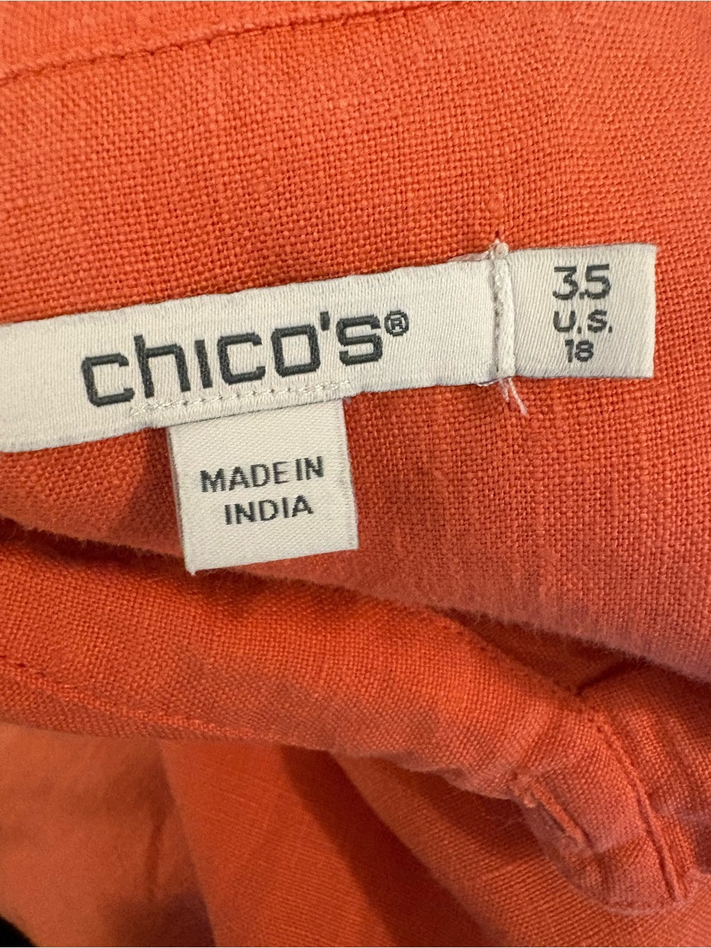 Chicos 100% Linen Coral Orange Ruffle Sleeve Pullover Dress Size 3.5 US 18 - Picture 5 of 6